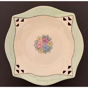 Vintage R S Germany China Bowl Pierced Edges Spring Flowers Gold Stamp 7" Square
